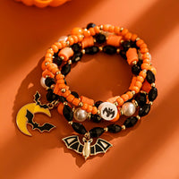 Thumbnail for 4Pcs Halloween Bat Moon Charm Crystal Pearl Beaded Bracelet Set - ArtGalleryZen