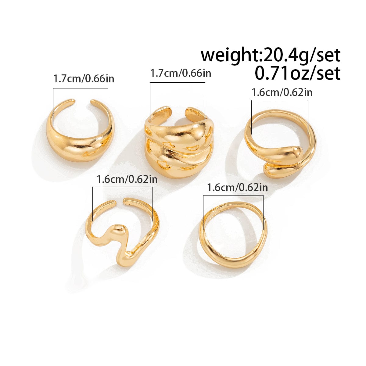 5 Pcs Abstract Irregular Waterdrop Ring Set - ArtGalleryZen