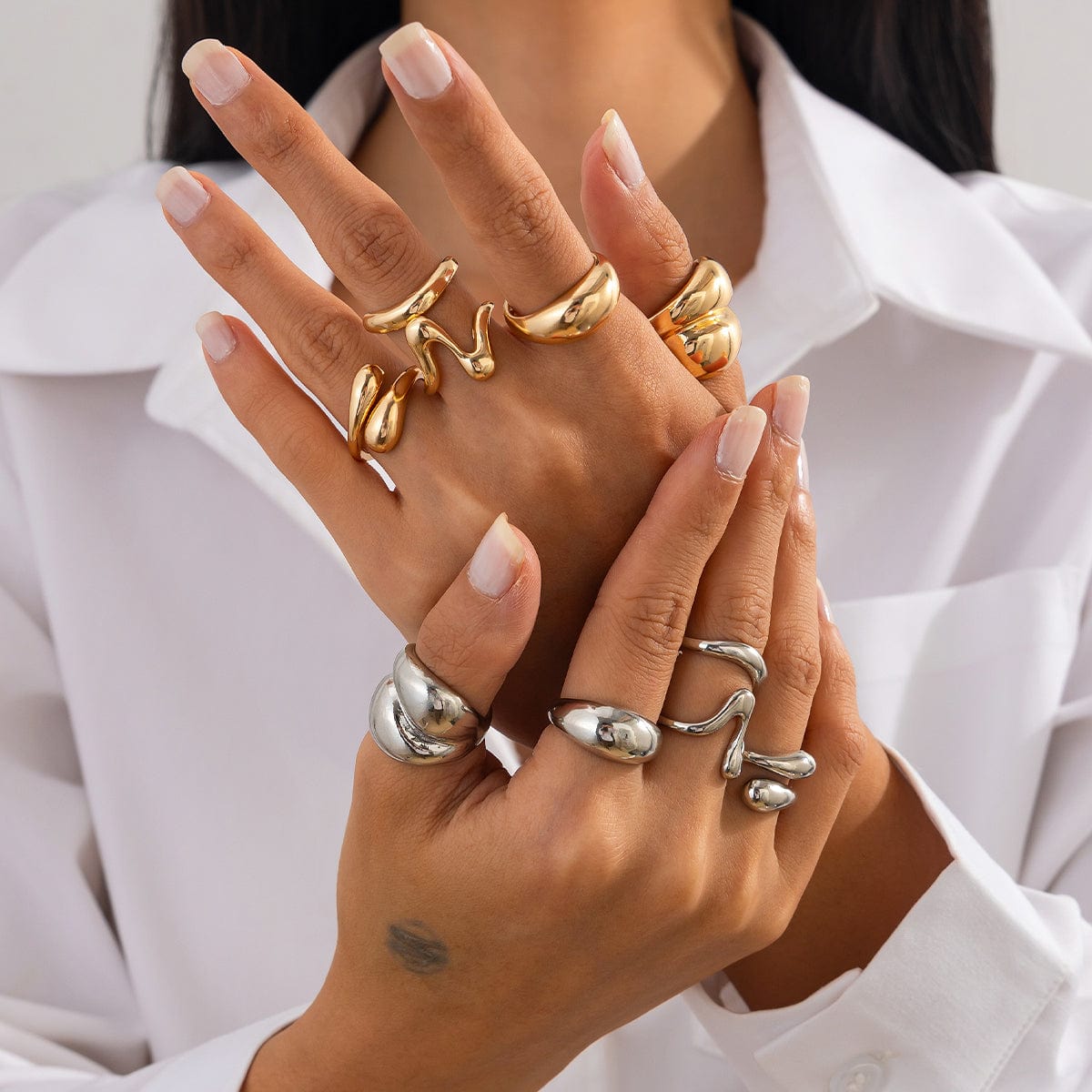 5 Pcs Abstract Irregular Waterdrop Ring Set - ArtGalleryZen