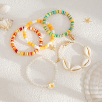 Thumbnail for 5 Pcs Boho Flower Starfish Conch Charm Polymer Clay Beaded Bracelet Set - ArtGalleryZen