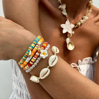 Thumbnail for 5 Pcs Boho Flower Starfish Conch Charm Polymer Clay Beaded Bracelet Set - ArtGalleryZen