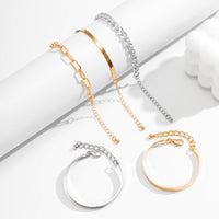 Thumbnail for 5 Pcs Gold Silver Tone Adjustable Herringbone Curb Cable Chain Bangle Bracelet Set - ArtGalleryZen