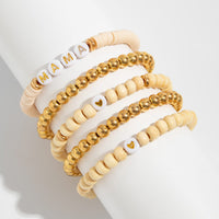 Thumbnail for 5 Pcs Heart Letter Polymer Clay Wood Beaded Mother's Day Bracelet Set - ArtGalleryZen