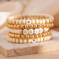 Thumbnail for 5 Pcs Heart Letter Polymer Clay Wood Beaded Mother's Day Bracelet Set - ArtGalleryZen