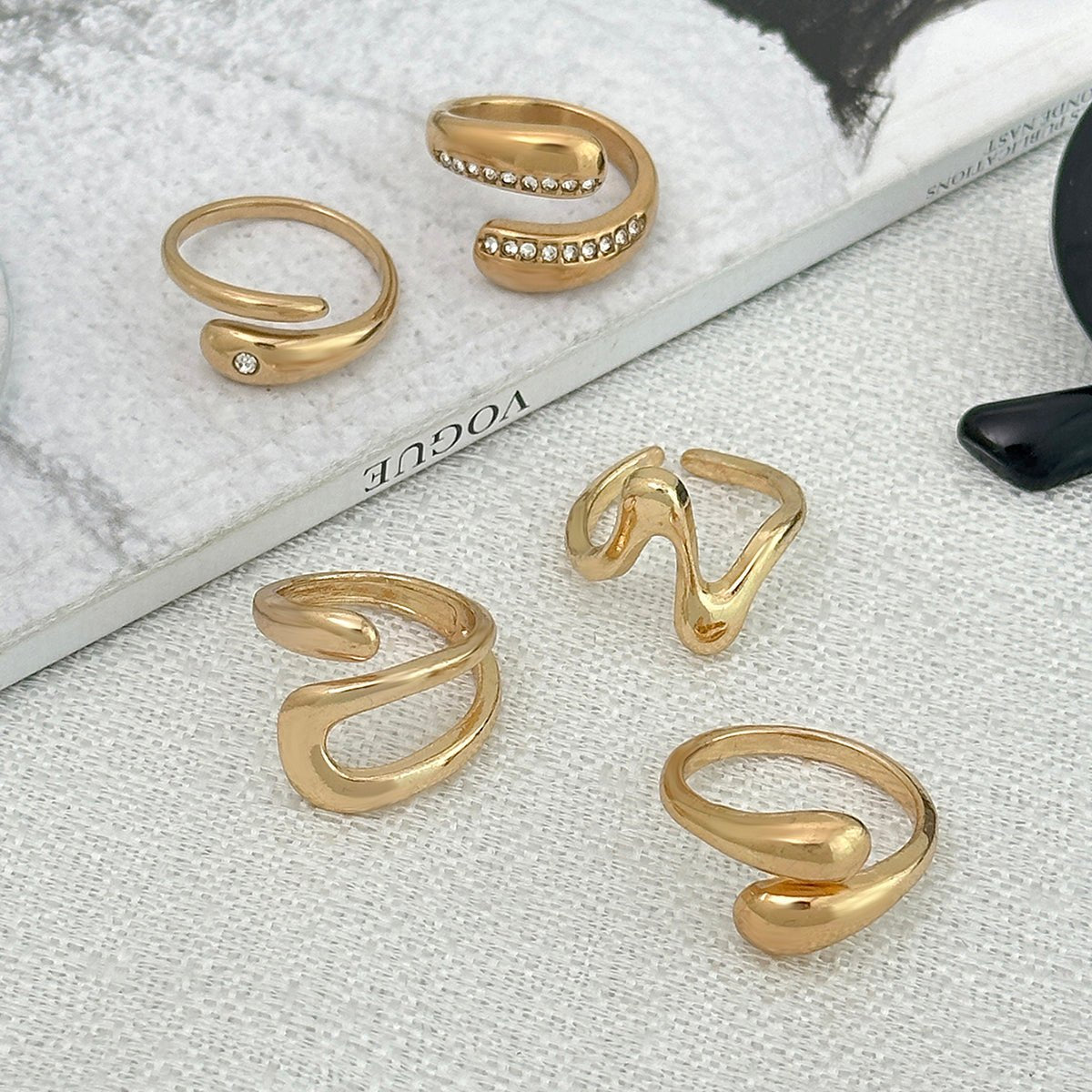 5 Pcs Rhinestone Inlaid Waterdrop Ring Set - ArtGalleryZen