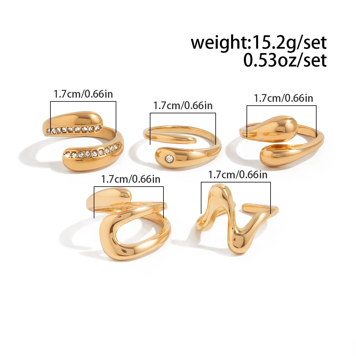 5 Pcs Rhinestone Inlaid Waterdrop Ring Set - ArtGalleryZen