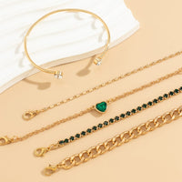 Thumbnail for 5pcs Emerald Rhinstone Inlaid Heart Shaped Cable Chain Bracelet Set - ArtGalleryZen