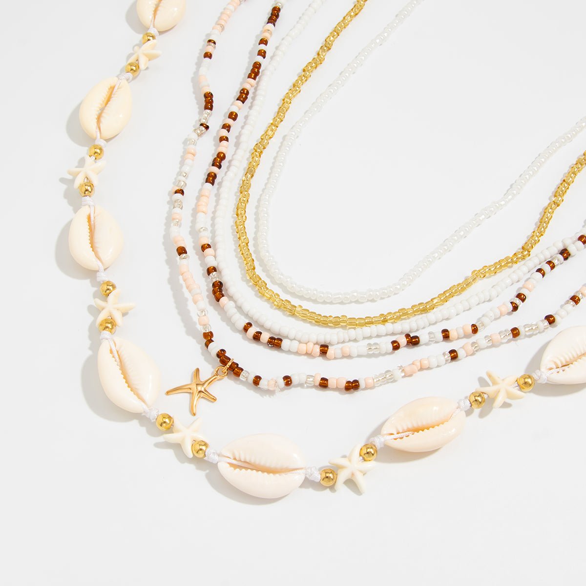6 Pcs Boho Shell Starfish Charm Seed Beaded Waist Chain Set - ArtGalleryZen