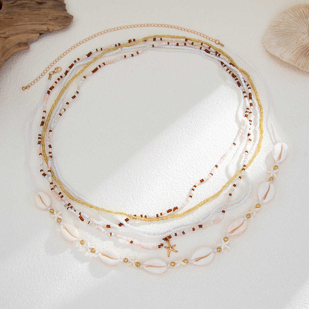 6 Pcs Boho Shell Starfish Charm Seed Beaded Waist Chain Set - ArtGalleryZen