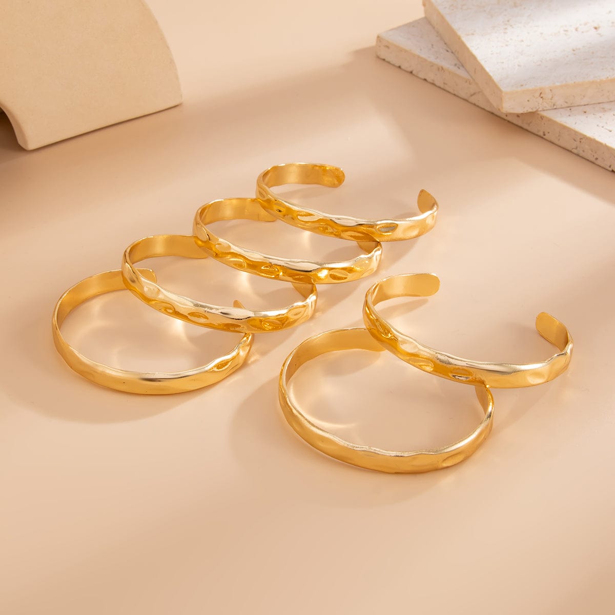 6 Pcs Classic Gold Silver Plated Glossy Bangle Bracelet Set - ArtGalleryZen