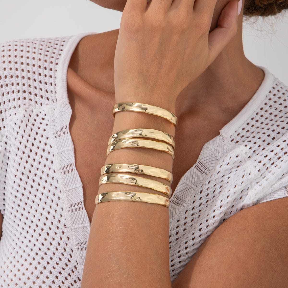 6 Pcs Classic Gold Silver Plated Glossy Bangle Bracelet Set - ArtGalleryZen