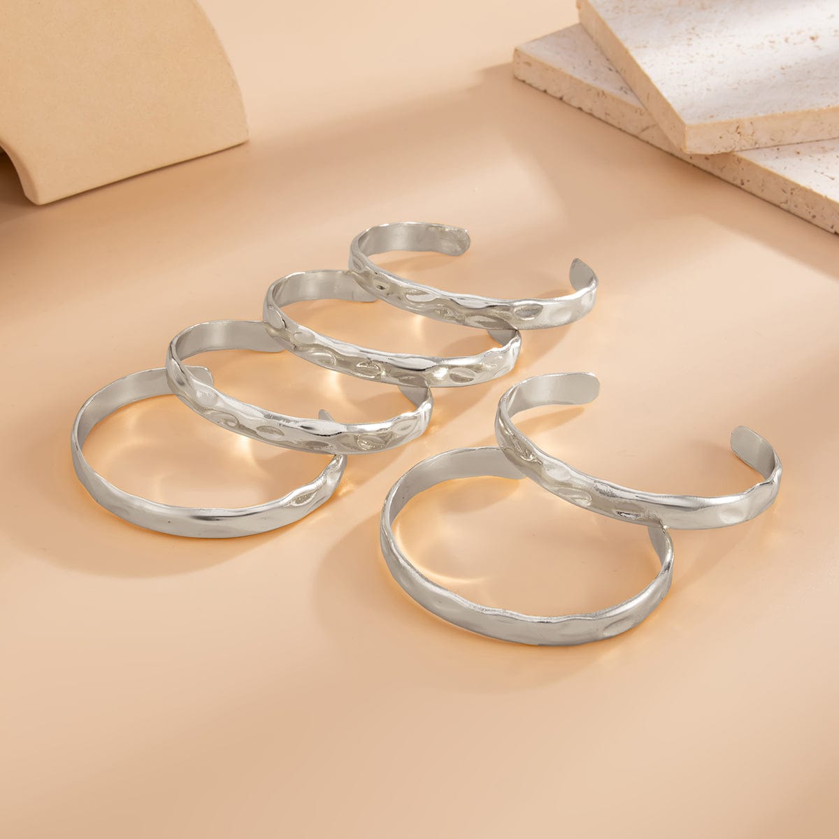 6 Pcs Classic Gold Silver Plated Glossy Bangle Bracelet Set - ArtGalleryZen