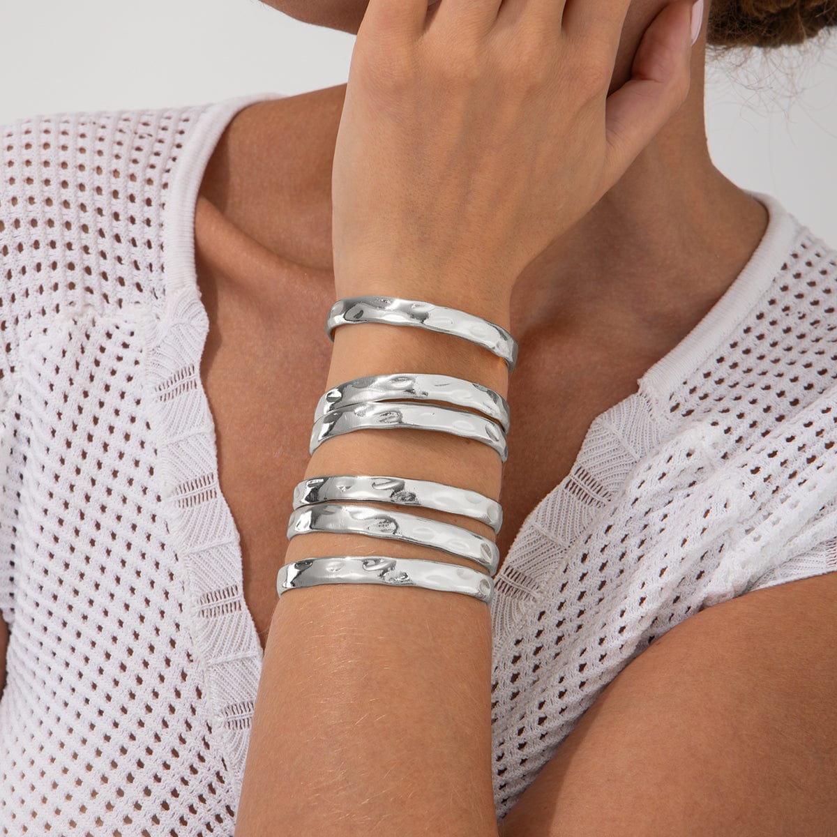 6 Pcs Classic Gold Silver Plated Glossy Bangle Bracelet Set - ArtGalleryZen