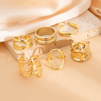 Thumbnail for 6 Pcs Geometric Pleated Hollow Pattern Stackable Ring Set - ArtGalleryZen