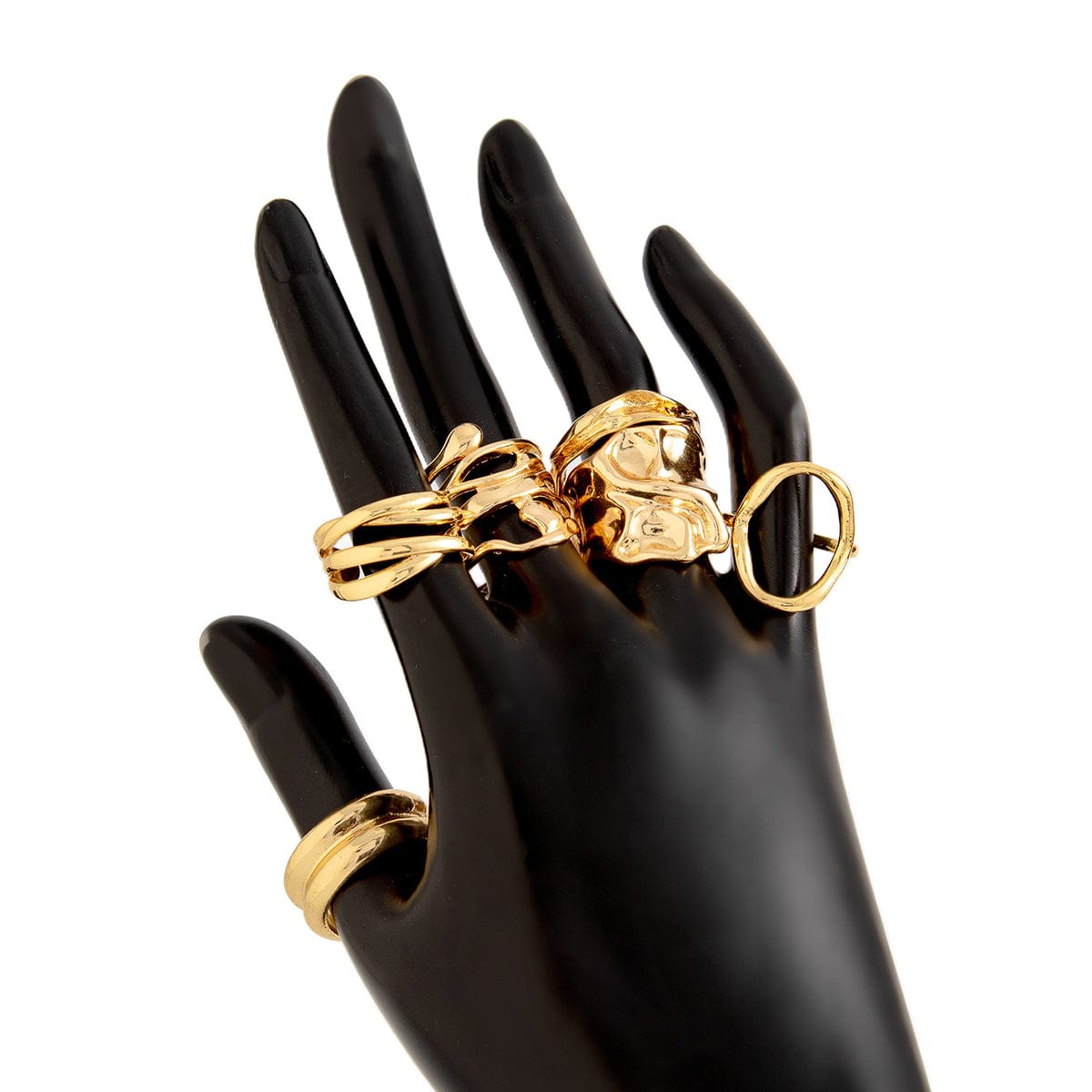 6 Pcs Geometric Pleated Hollow Pattern Stackable Ring Set - ArtGalleryZen