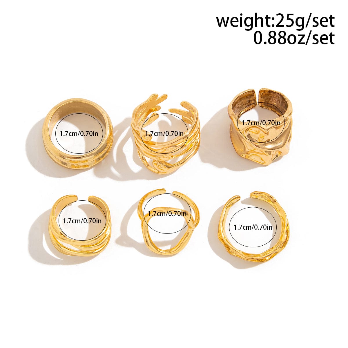 6 Pcs Geometric Pleated Hollow Pattern Stackable Ring Set - ArtGalleryZen