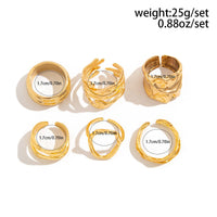 Thumbnail for 6 Pcs Geometric Pleated Hollow Pattern Stackable Ring Set - ArtGalleryZen