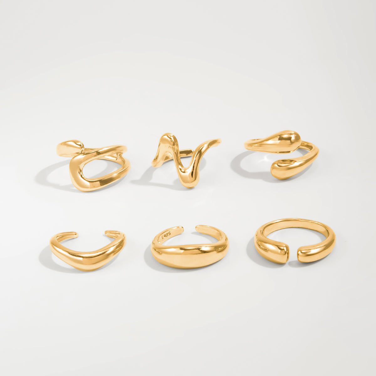 6 Pcs Minimalist Irregular Curved Ring Set - ArtGalleryZen