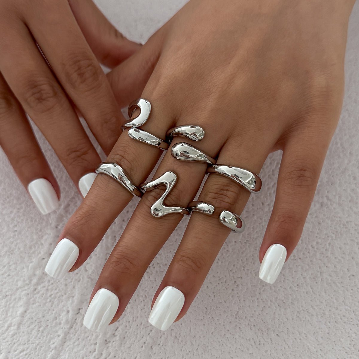 6 Pcs Minimalist Irregular Curved Ring Set - ArtGalleryZen
