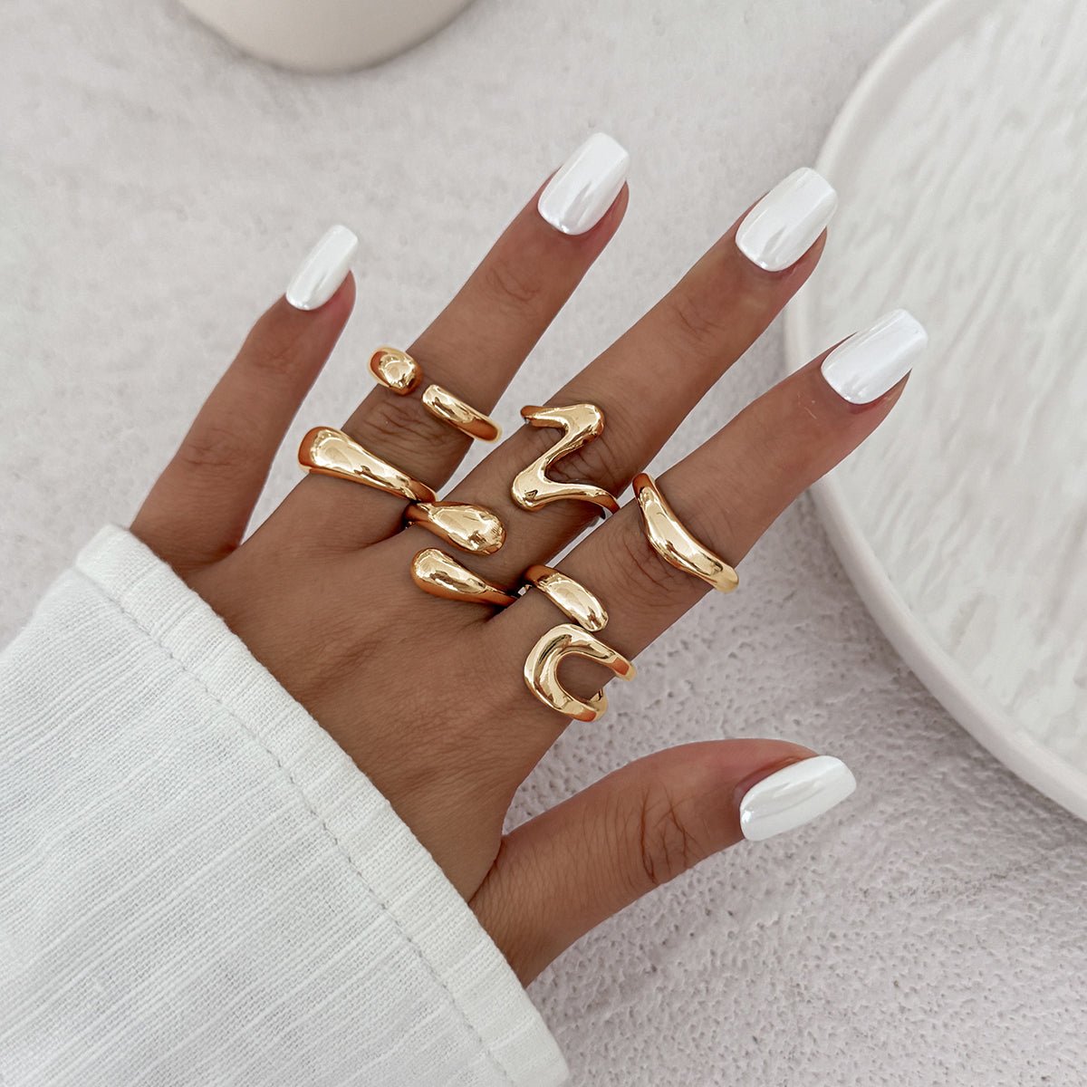 6 Pcs Minimalist Irregular Curved Ring Set - ArtGalleryZen