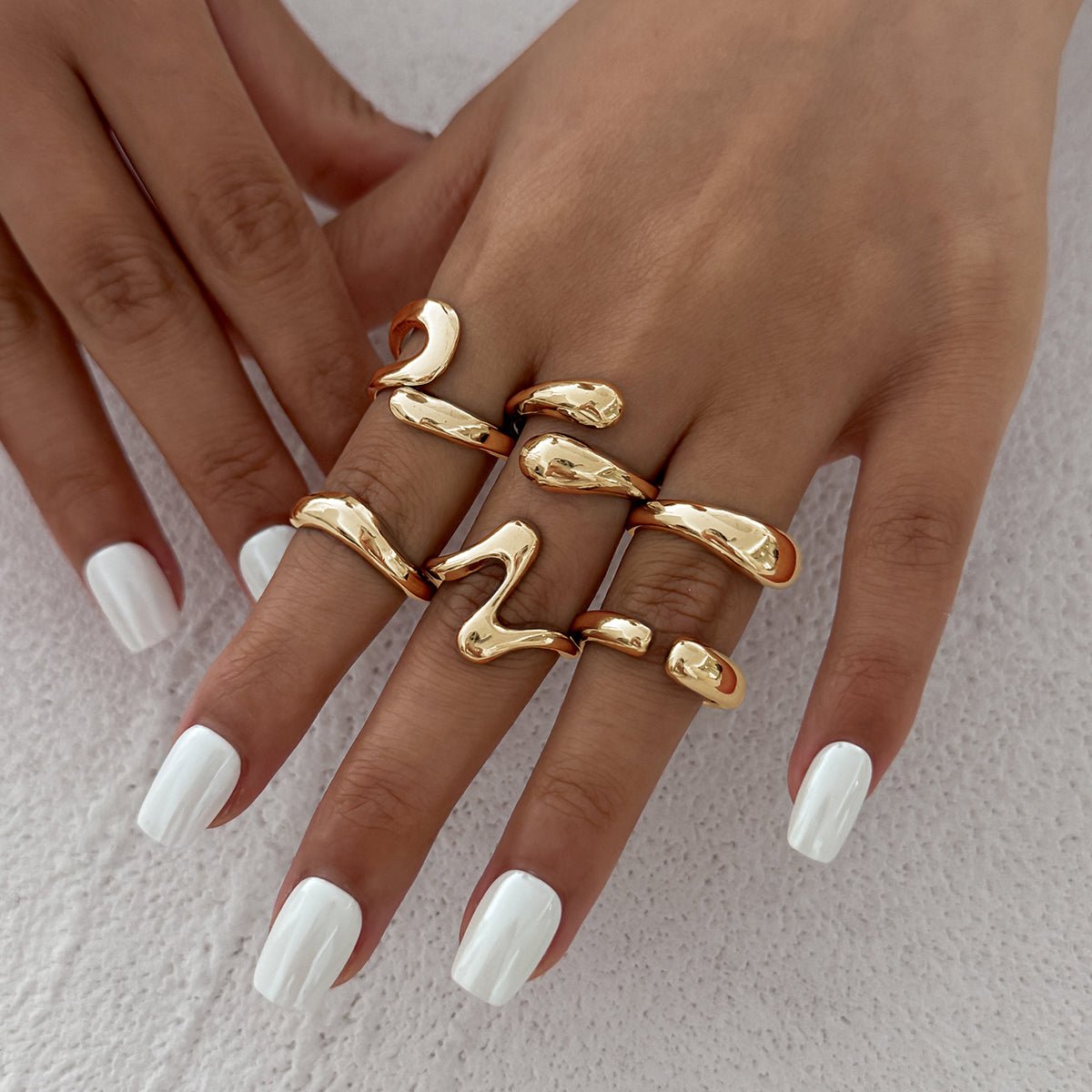 6 Pcs Minimalist Irregular Curved Ring Set - ArtGalleryZen