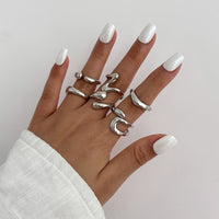 Thumbnail for 6 Pcs Minimalist Irregular Curved Ring Set - ArtGalleryZen