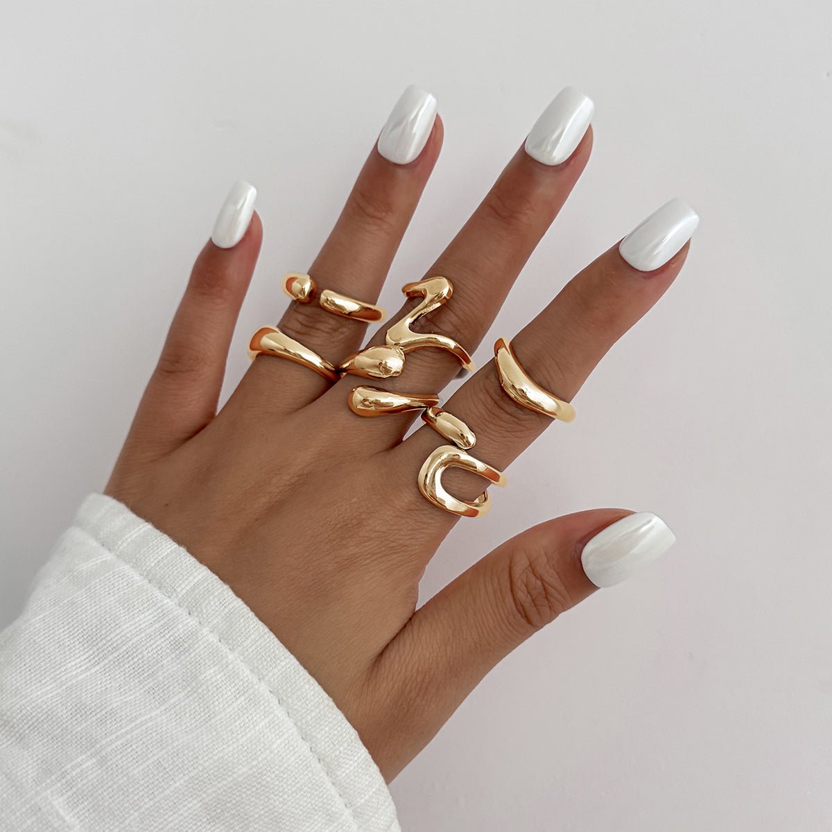 6 Pcs Minimalist Irregular Curved Ring Set - ArtGalleryZen