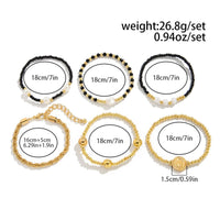 Thumbnail for 6 Pcs Pattern Round Disk Pearl Charm Crystal Seed Beaded Bracelet Set - ArtGalleryZen
