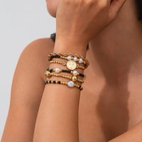 Thumbnail for 6 Pcs Pattern Round Disk Pearl Charm Crystal Seed Beaded Bracelet Set - ArtGalleryZen