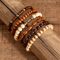 Thumbnail for 6 Pcs Vintage Wood Beaded Strench Bracelet Set - ArtGalleryZen