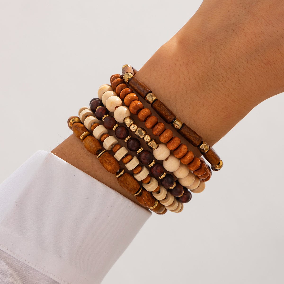 6 Pcs Vintage Wood Beaded Strench Bracelet Set - ArtGalleryZen