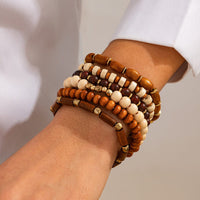 Thumbnail for 6 Pcs Vintage Wood Beaded Strench Bracelet Set - ArtGalleryZen