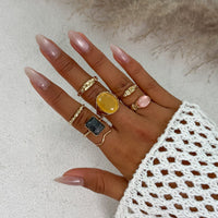 Thumbnail for 7 Pcs Baroque Gold Silver Tone Crystal Inlaid Pleated Ring Set - ArtGalleryZen