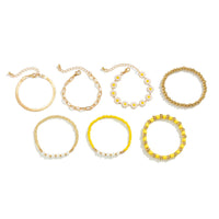 Thumbnail for 7 Pcs Gold Plated Polymer Clay Flower Ball Chain Stackable Bracelet Set - ArtGalleryZen