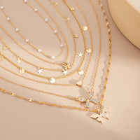 Thumbnail for 7 Pcs Rhinestone Inlaid Butterfly Star Sequin Tassel Pearl Chain Necklace Set - ArtGalleryZen