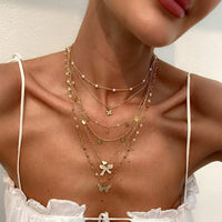 Thumbnail for 7 Pcs Rhinestone Inlaid Butterfly Star Sequin Tassel Pearl Chain Necklace Set - ArtGalleryZen