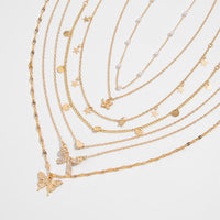 Thumbnail for 7 Pcs Rhinestone Inlaid Butterfly Star Sequin Tassel Pearl Chain Necklace Set - ArtGalleryZen