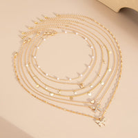 Thumbnail for 7 Pcs Rhinestone Inlaid Butterfly Star Sequin Tassel Pearl Chain Necklace Set - ArtGalleryZen
