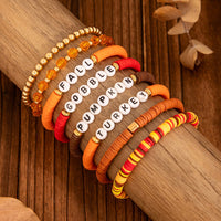 Thumbnail for 8 Pcs Thanksgiving Theme Crystal Letter Polymer Clay Beaded Stackable Bracelet Set - ArtGalleryZen