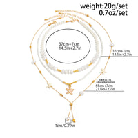 Thumbnail for Beach Style 3pcs Enamel Starfish Charm Pearl Seed Beaded Chain Necklace Set