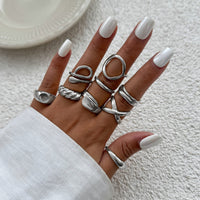 Thumbnail for 9 Pcs Gold Silver Tone Hollow Waterdrop Cross Twisted Ring Set - ArtGalleryZen