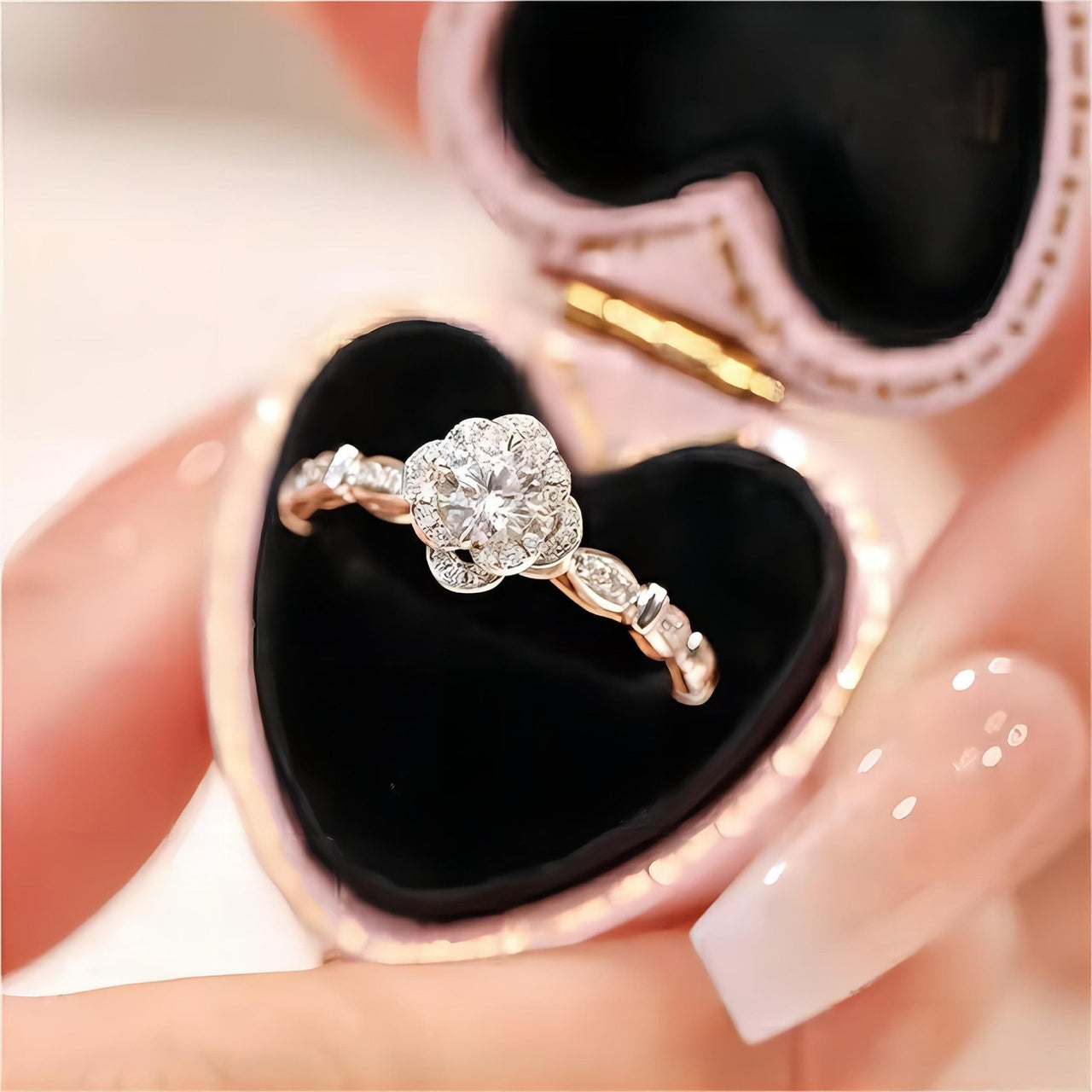 925 Sterling Silver Floral Moissanite Diamond Ring - ArtGalleryZen