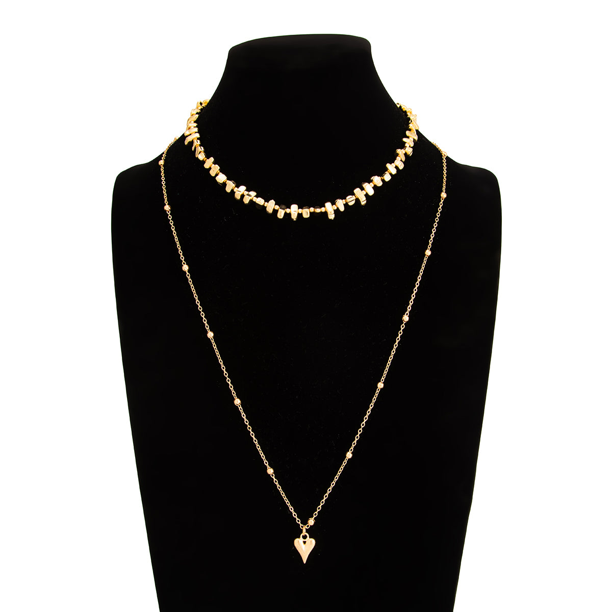 Minimalist 2pcs Heart Pendant Irregular Beaded Chain Necklace Set