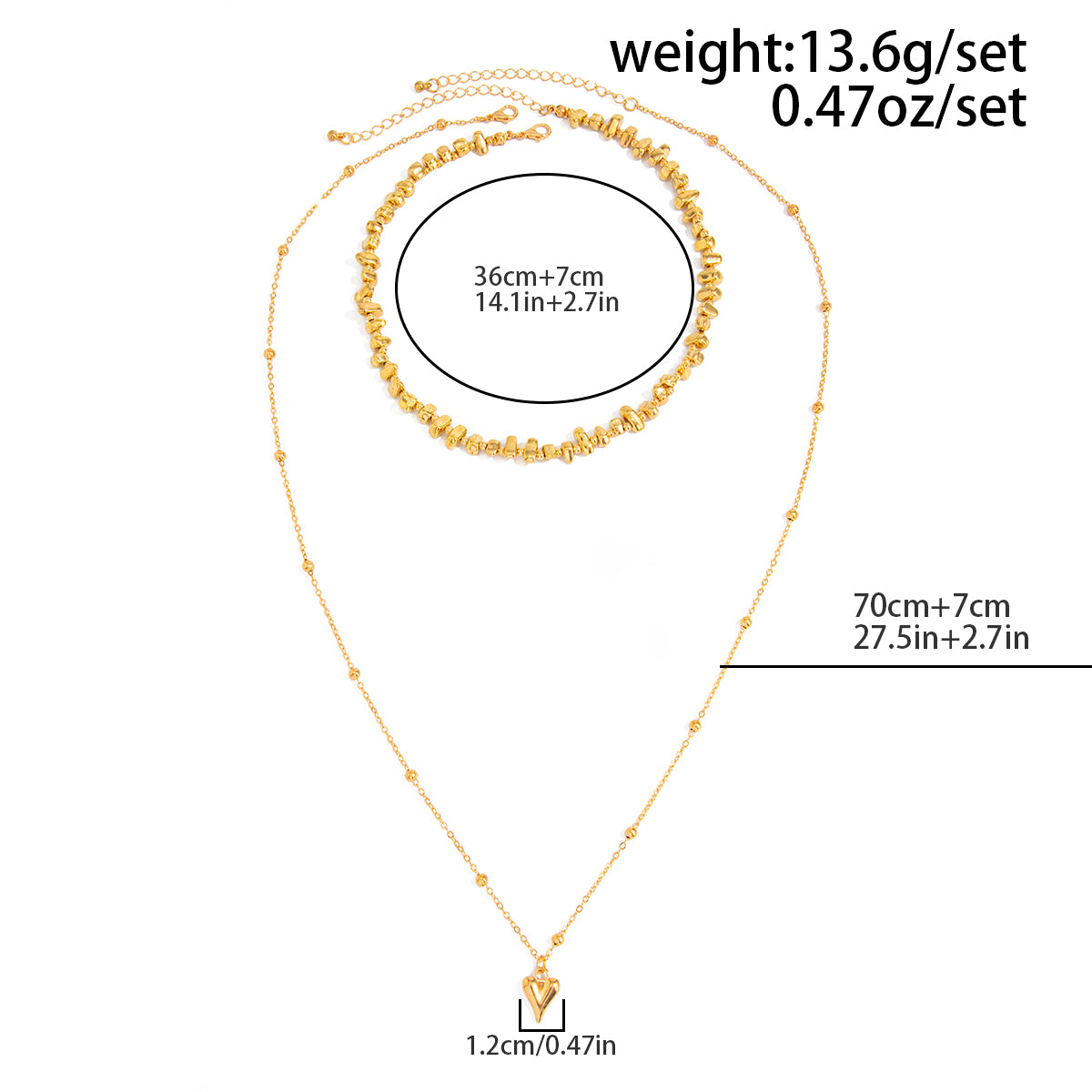Minimalist 2pcs Heart Pendant Irregular Beaded Chain Necklace Set