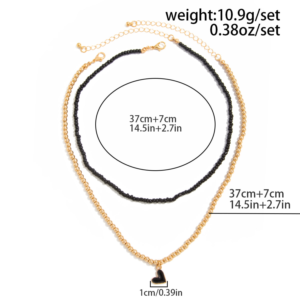 Stylish 2pcs Enamel Heart Pendant Seed Beaded Necklace Set