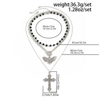 Thumbnail for Gothic 3pcs Cross Skull Butterfly Pendant Crystal Chain Necklace Set