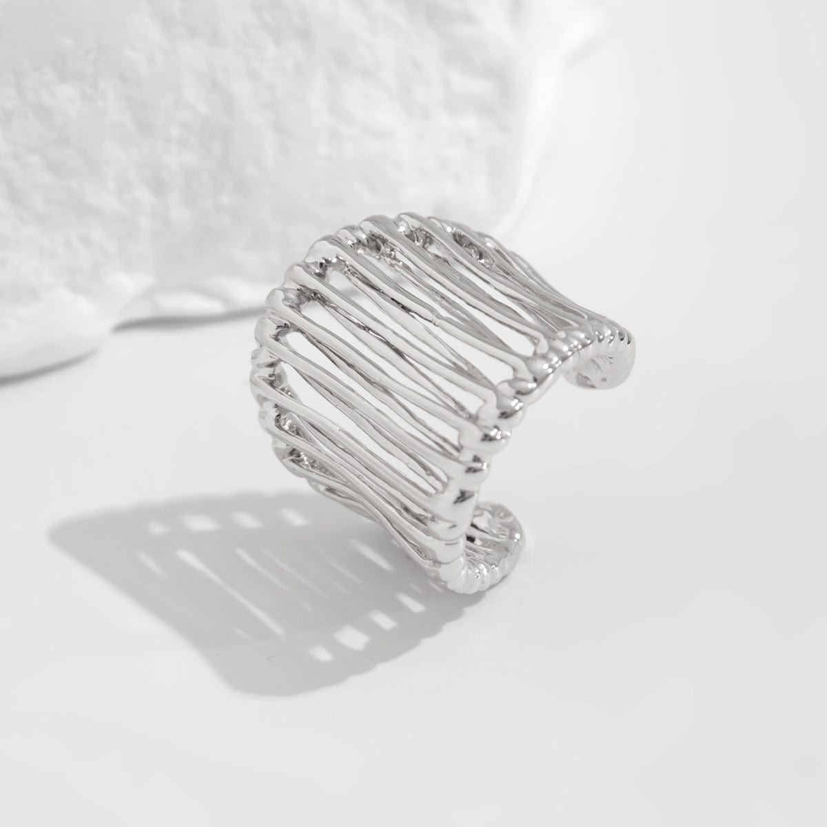 Abstract Chunky Gold Silver Plated Cage Ring - ArtGalleryZen