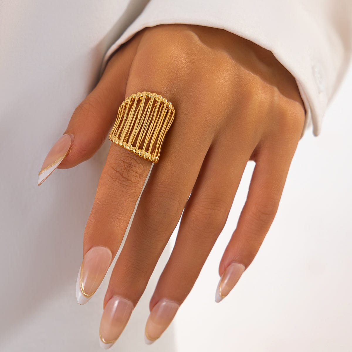 Abstract Chunky Gold Silver Plated Cage Ring - ArtGalleryZen
