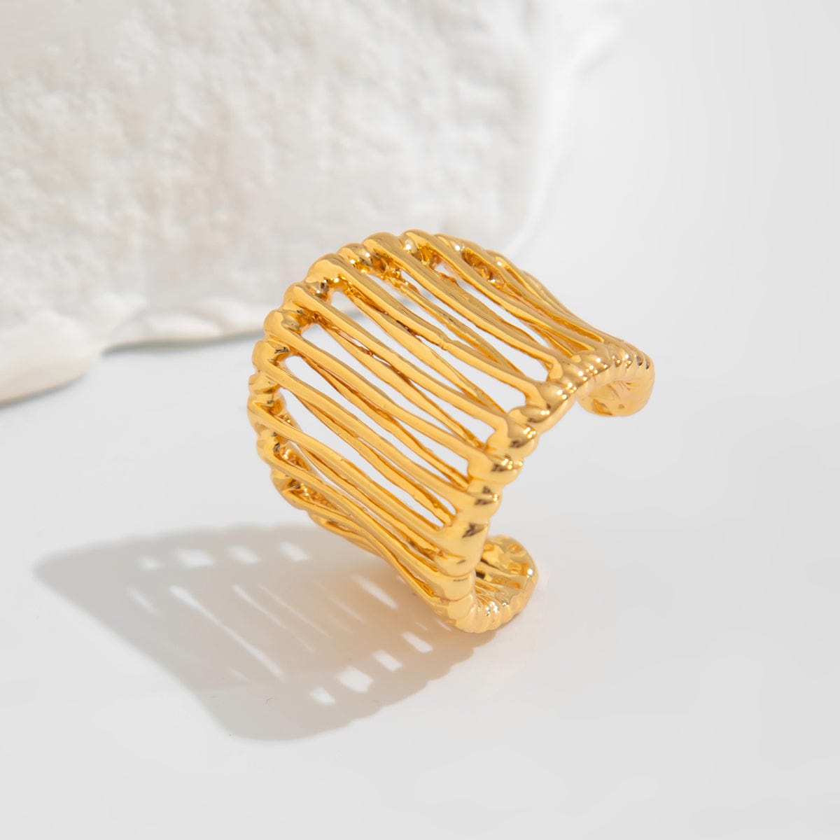 Abstract Chunky Gold Silver Plated Cage Ring - ArtGalleryZen