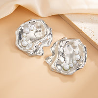 Thumbnail for Abstract Chunky Pearl Inlaid Shell Earrings - ArtGalleryZen